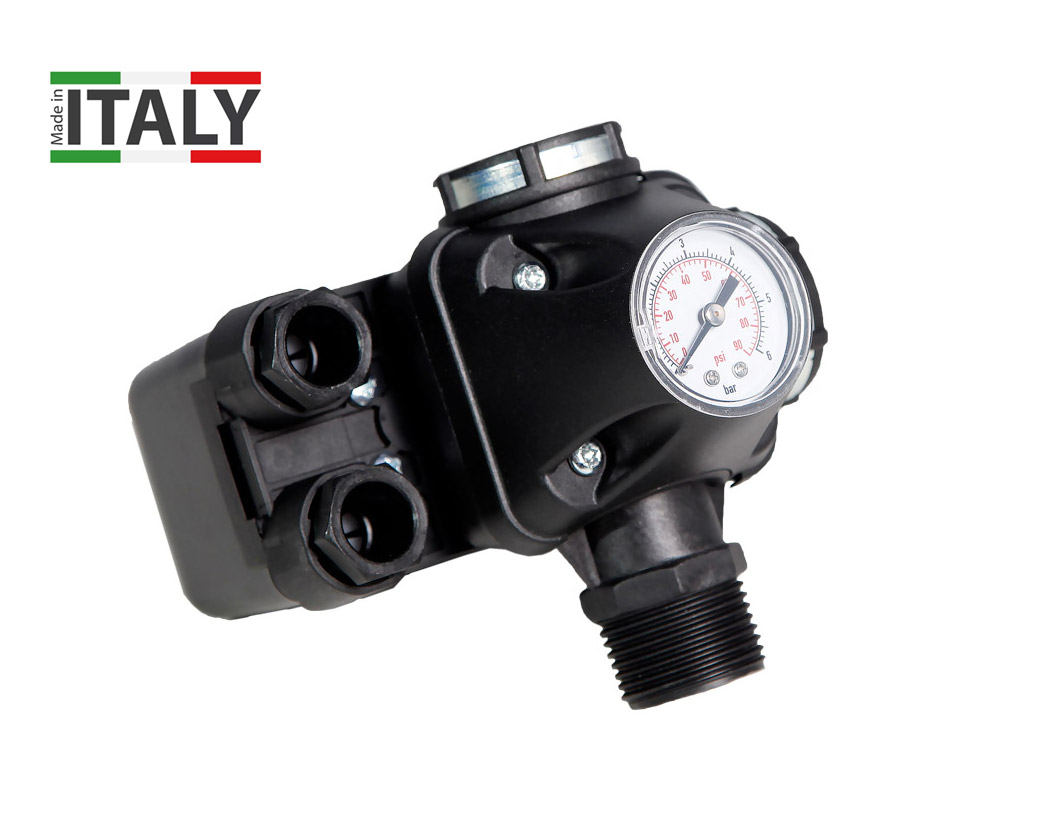 Реле давления с манометром и 5-ти выводным штуцером Italtecnica PM/5-3W 1 - FG ~250В 16А, усиленные стальные кольца